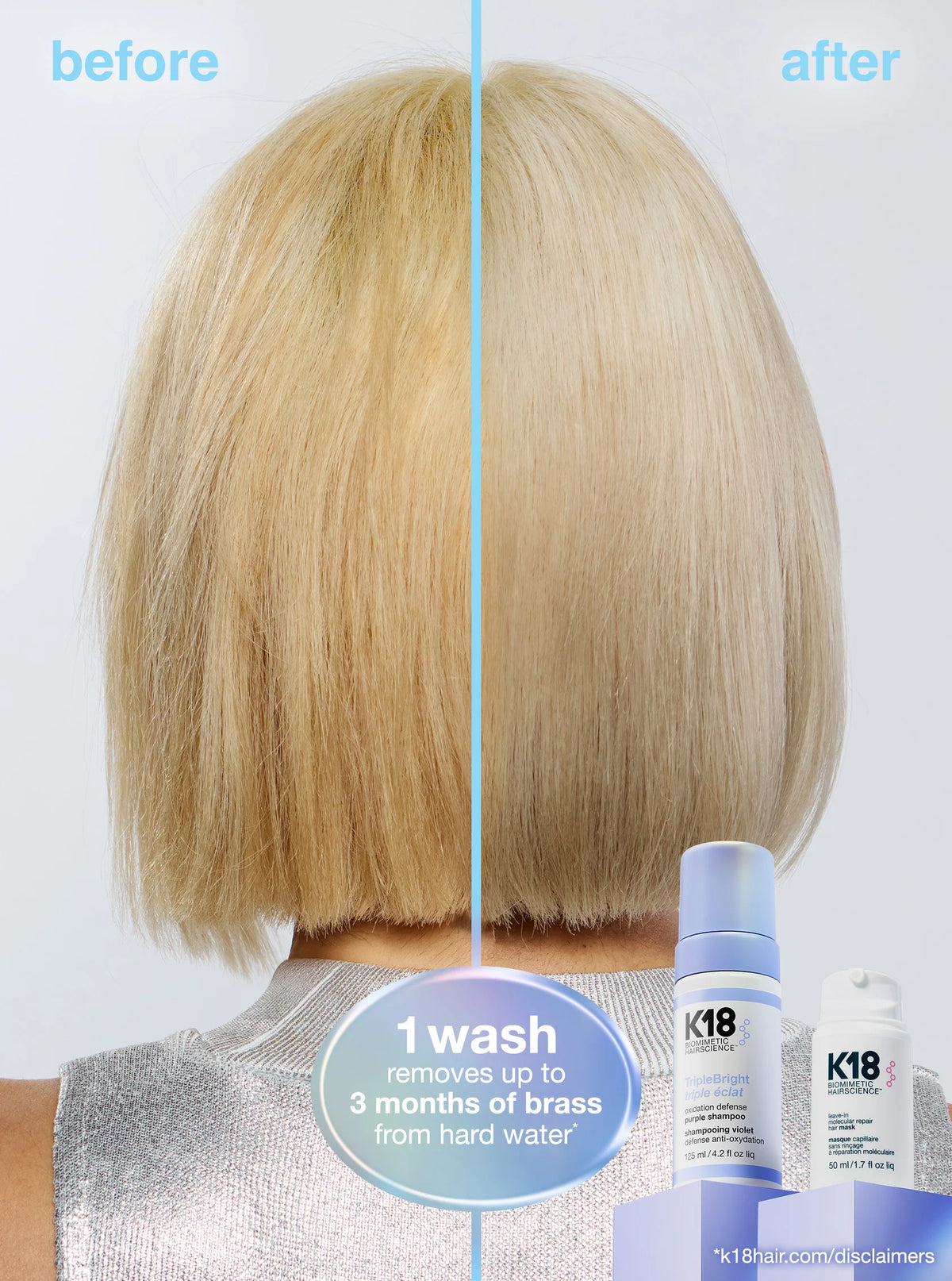 K18 : TripleBright – Shampooing Violet Déjaunissant et Anti-Oxydation